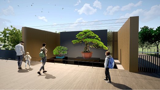 日本政府苑の展示２（盆栽・パース）